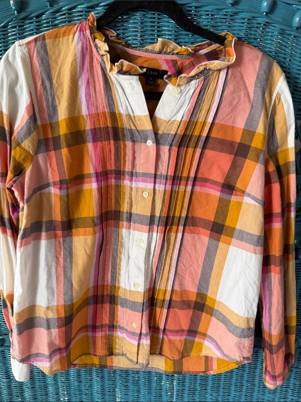 J Crew ruffle neck flannel shirt size medium